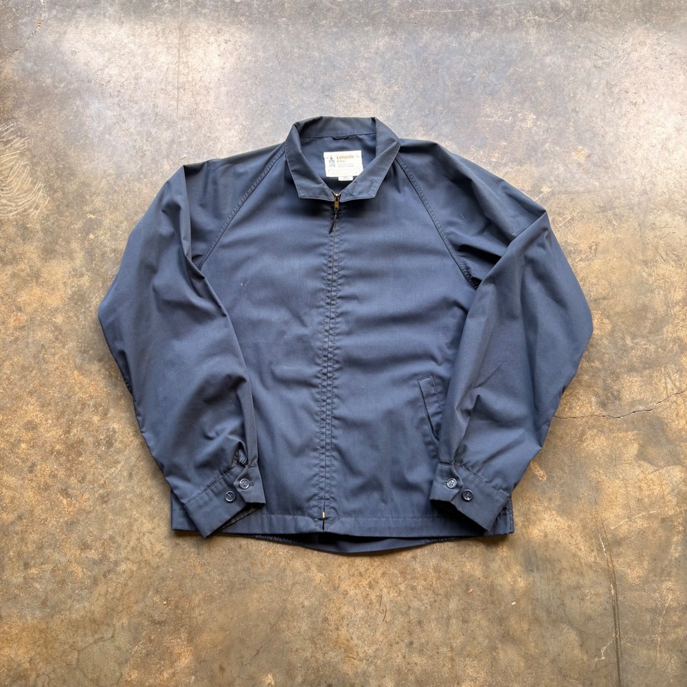 Vintage London Fog Mens Navy Blue Harrington Jacket Zip‎ Windbreaker 40 Long